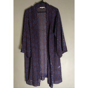 Olivaceous Snake Skin Open Front Long Sleeve Duster Kimono Cardigan S/M
